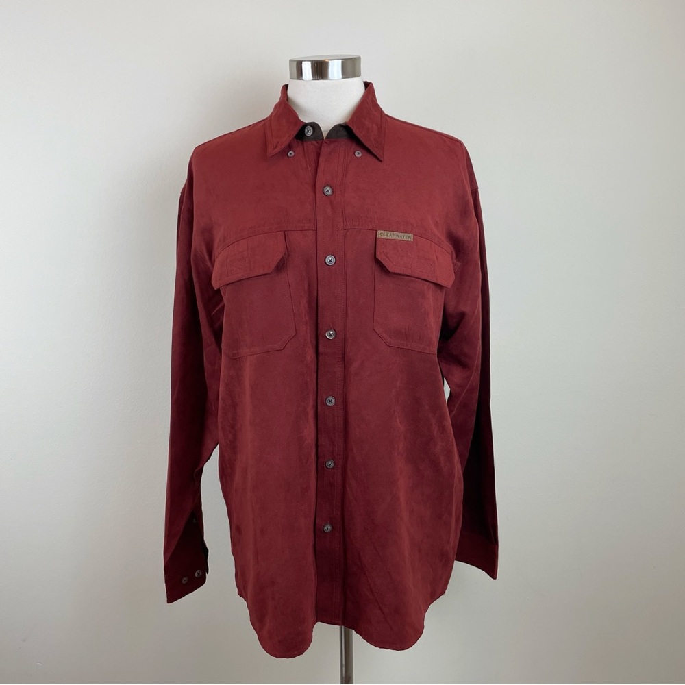 Clearwater Outfitters Solid Red Long Sleeve Button Down Shirt Outdoor Men Medium